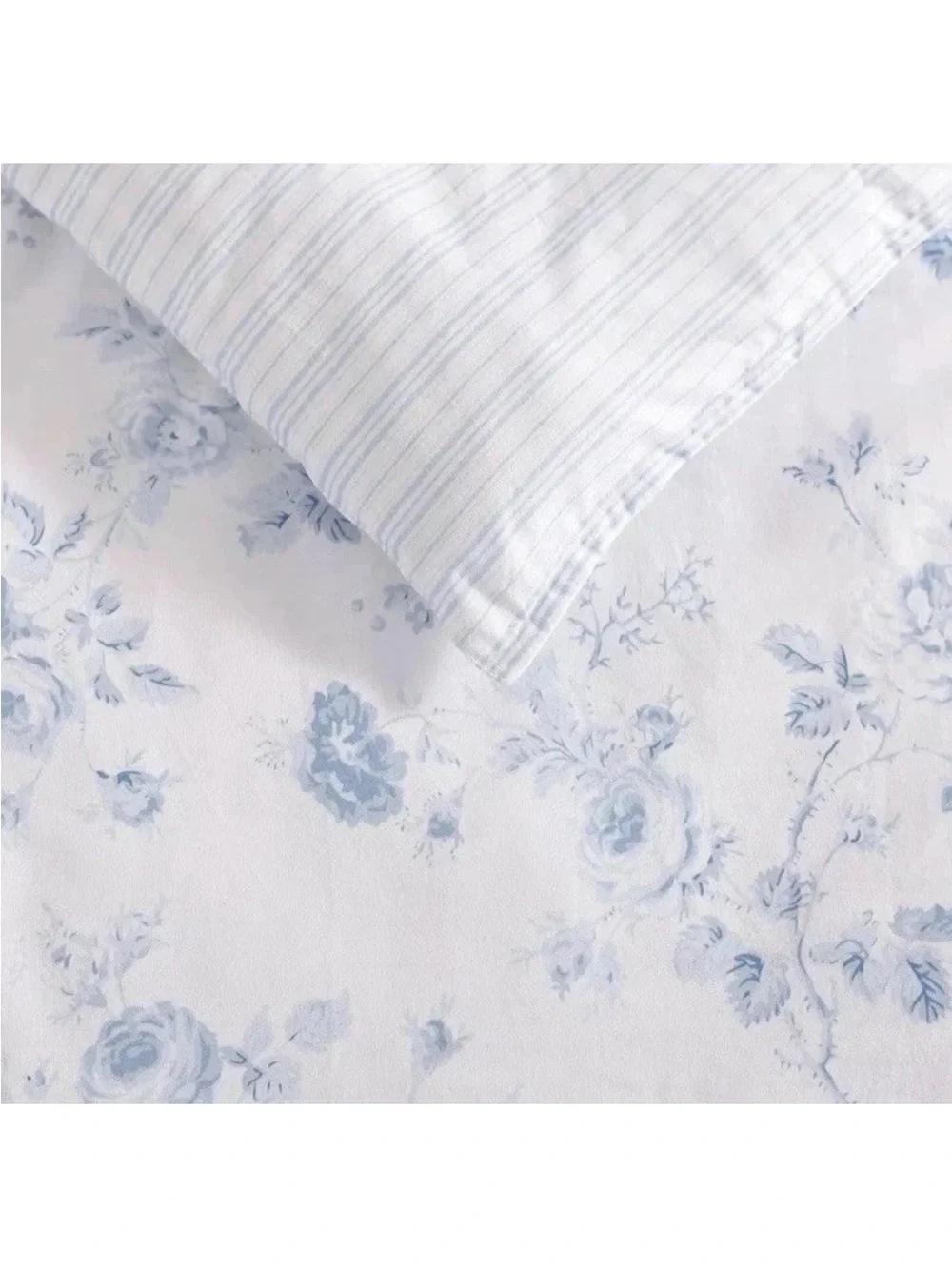 Laura Ashley Belinda Twin Blue Floral Reversible Cotton Comforter Set 2pc